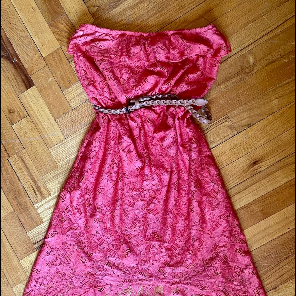 🌵 Trixxi Lace High Low Strapless Summer Dress Coral/Pink/Orange Size L Junior - Picture 10 of 10